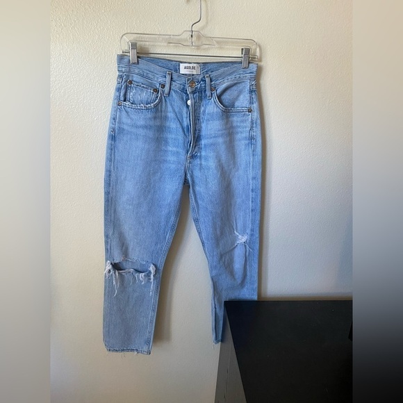Agolde Women’s Riley Crop Straight Leg Jeans Size 26 Light Wash Button Fly - Picture 2 of 11